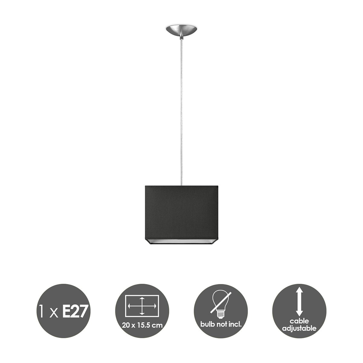 Home Sweet Home hanging lamp Block with lampshade, E27, anthracite, 20cm