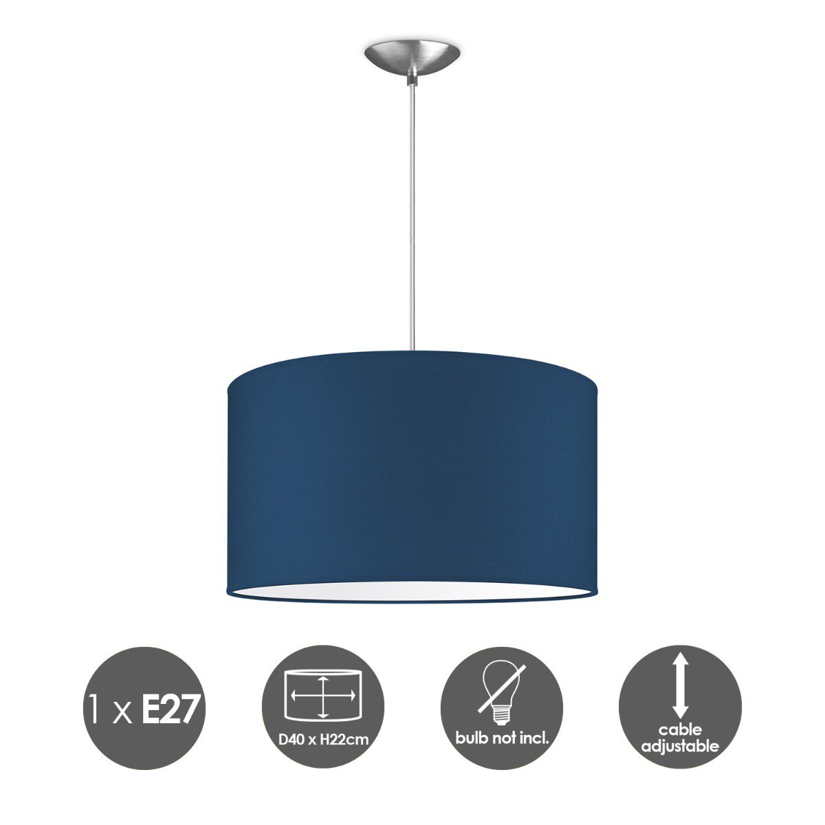 Home Sweet Home hanging lamp Bling with lampshade, E27, dark blue, 40cm