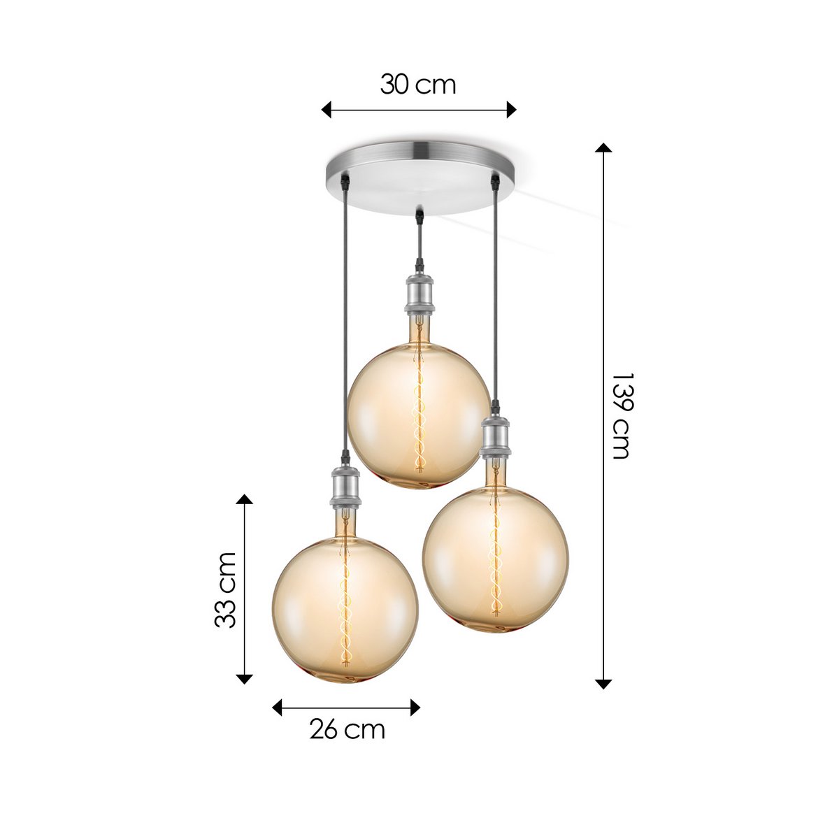 Home Sweet Home hanging lamp chrome round Globe 3 LED -dimmable E27 amber