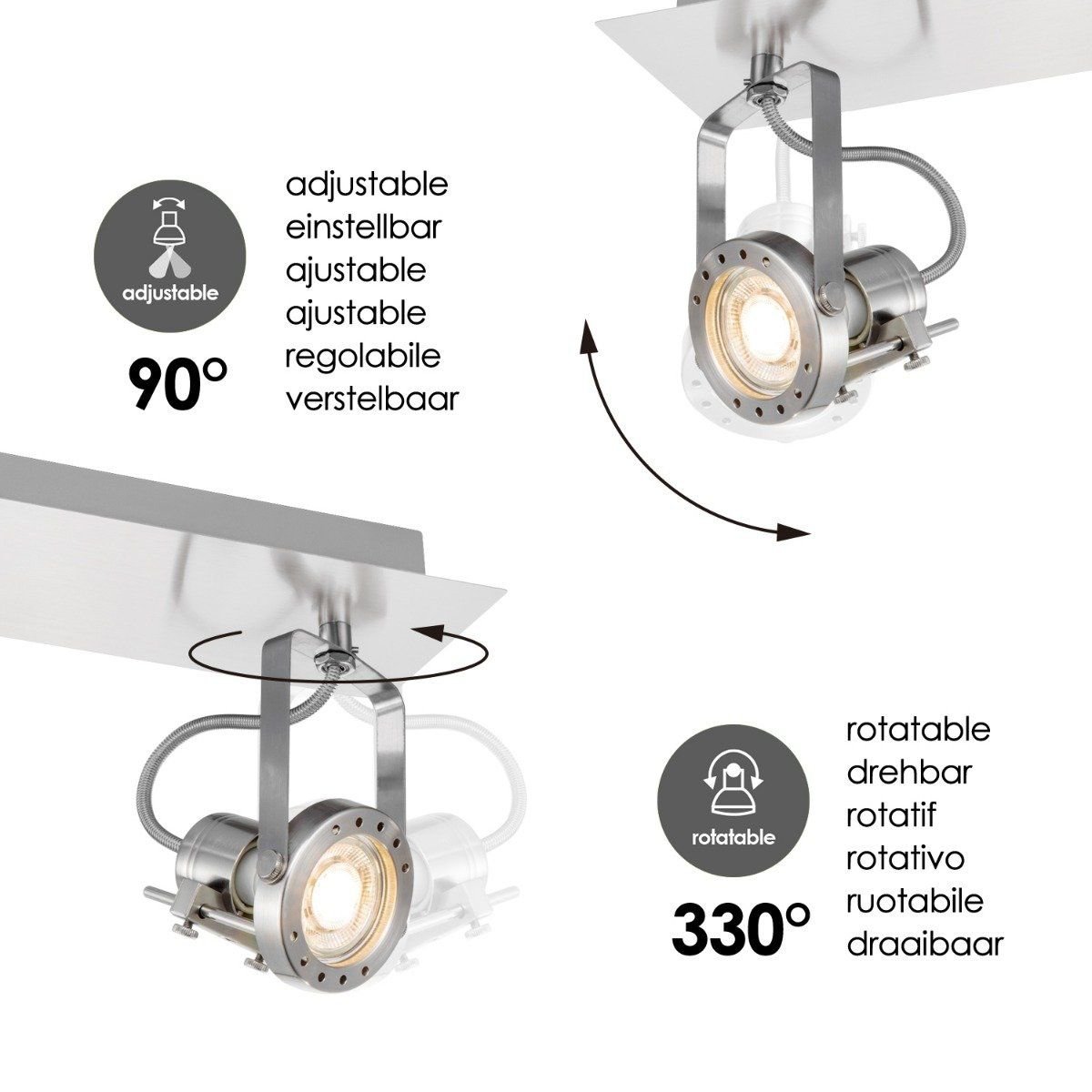 Home Sweet Home LED Surface-mounted spotlight Robo 2 - dimmable - brushed steel