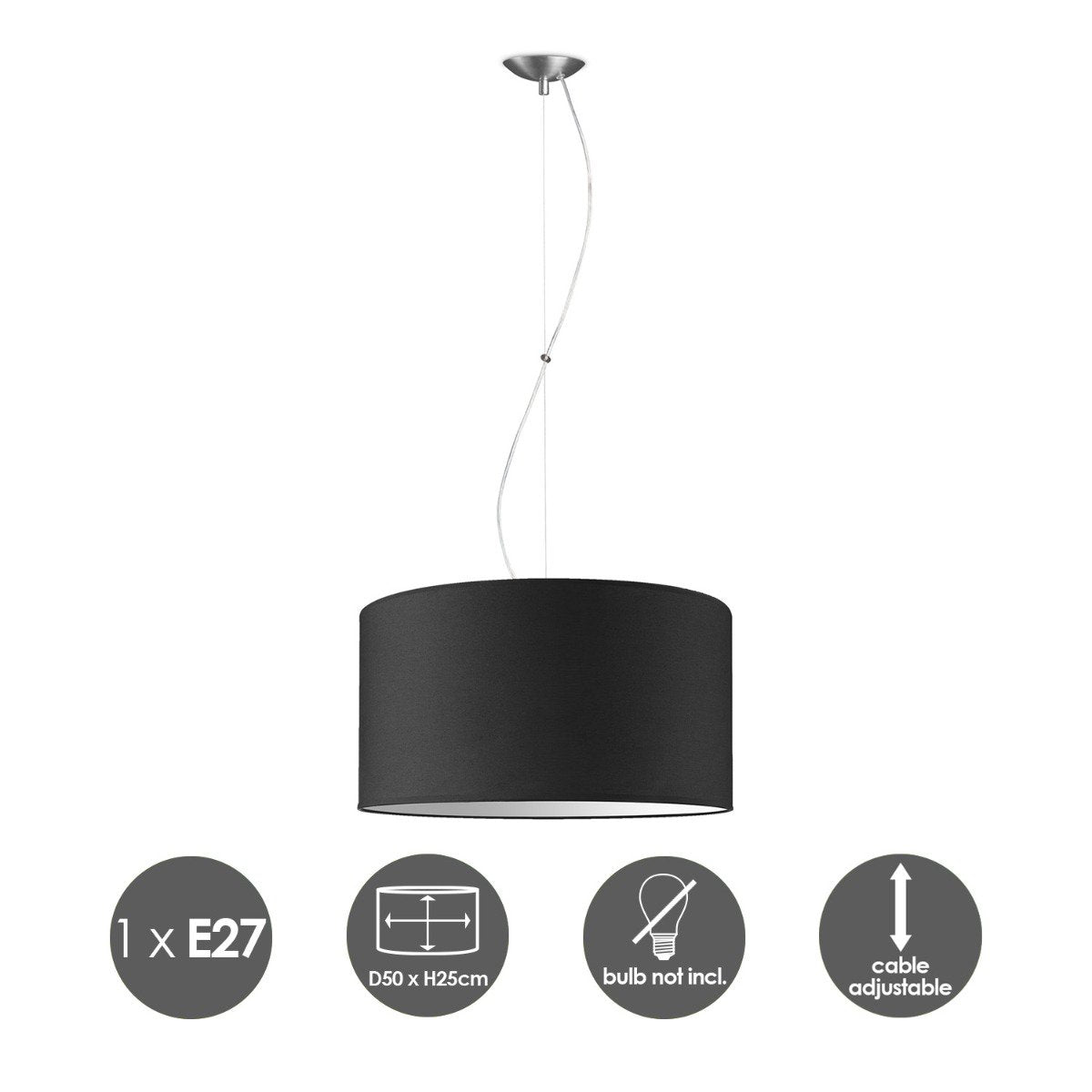 Home Sweet Home hanging lamp Deluxe with lampshade, E27, black, 50cm