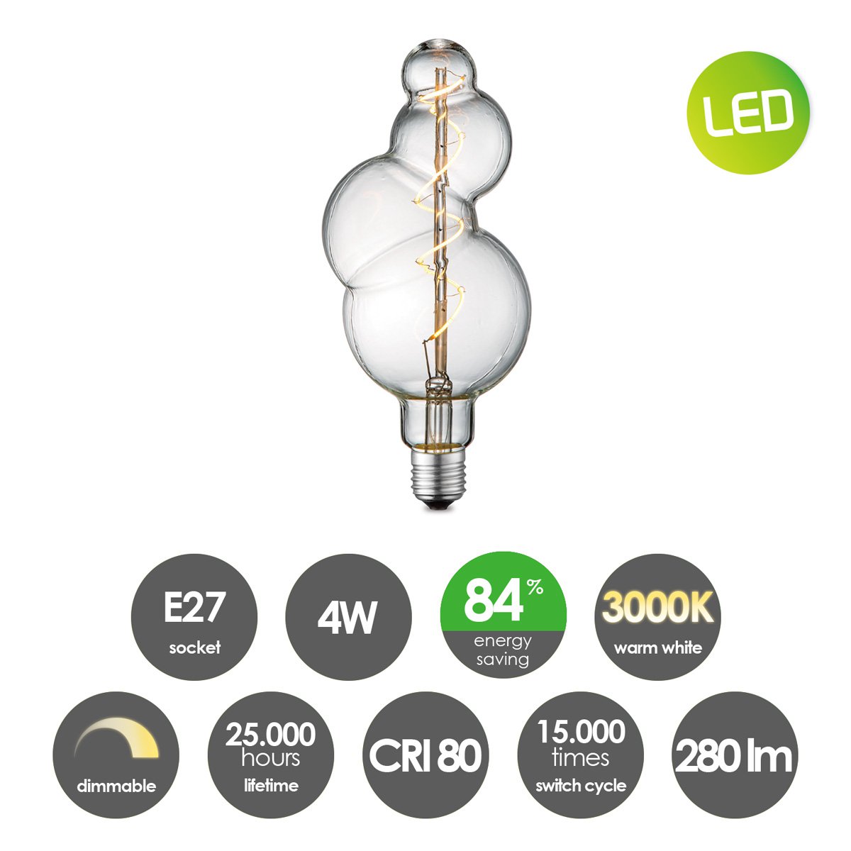 Home Sweet Home dimmable LED Bubble Spiral E27 4W 300Lm 3000K Clear