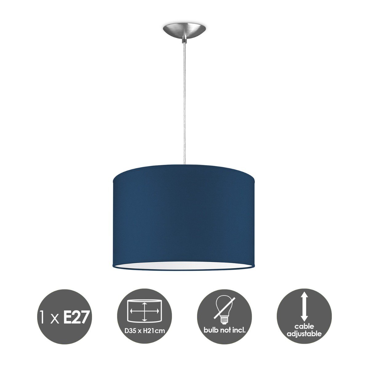 Home Sweet Home hanging lamp Bling with lampshade, E27, dark blue, 35cm