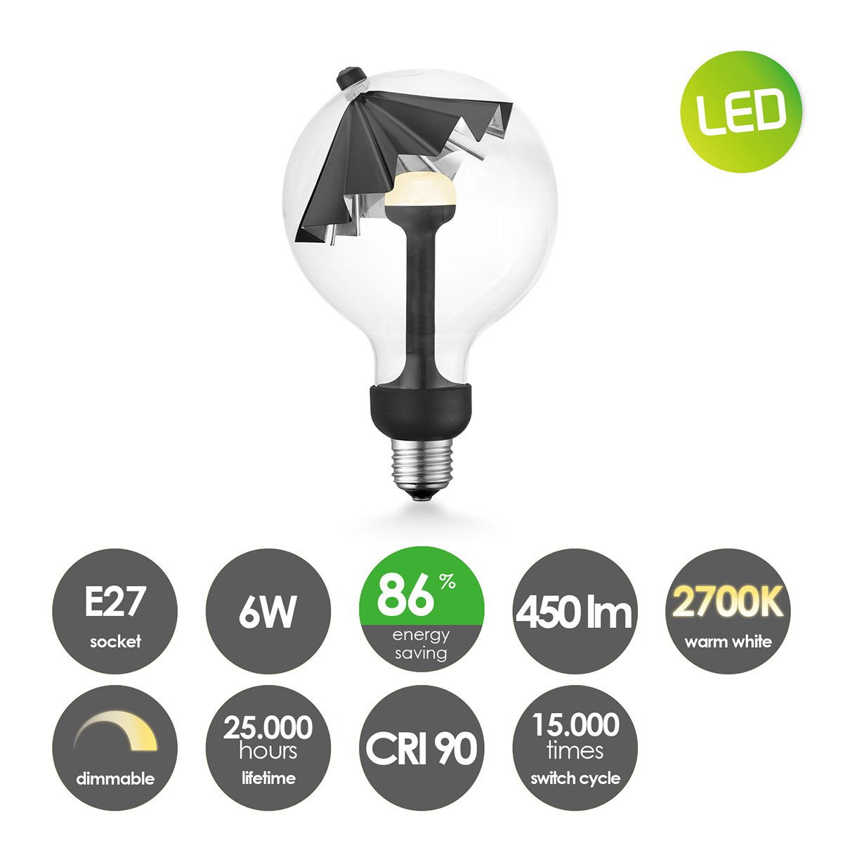 Home Sweet Home dimmable LED lamp Umbrella black-silver E27 5W 400Lm