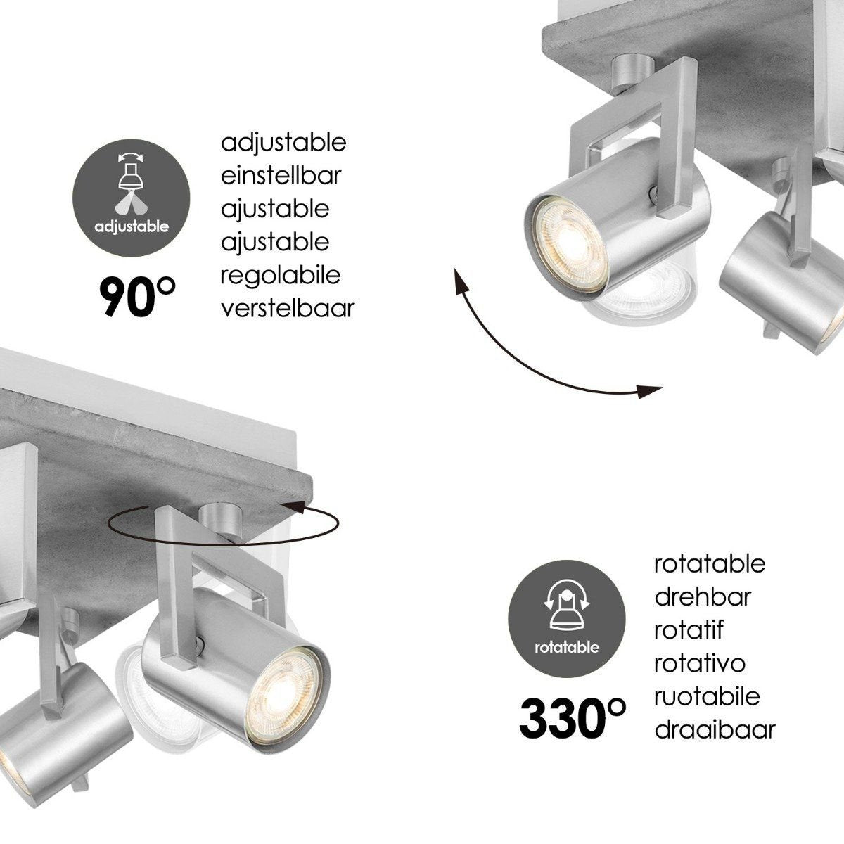 Home Sweet Home Surface-mounted spotlight Concrete 4 - incl. dimmable LED lamp - concrete