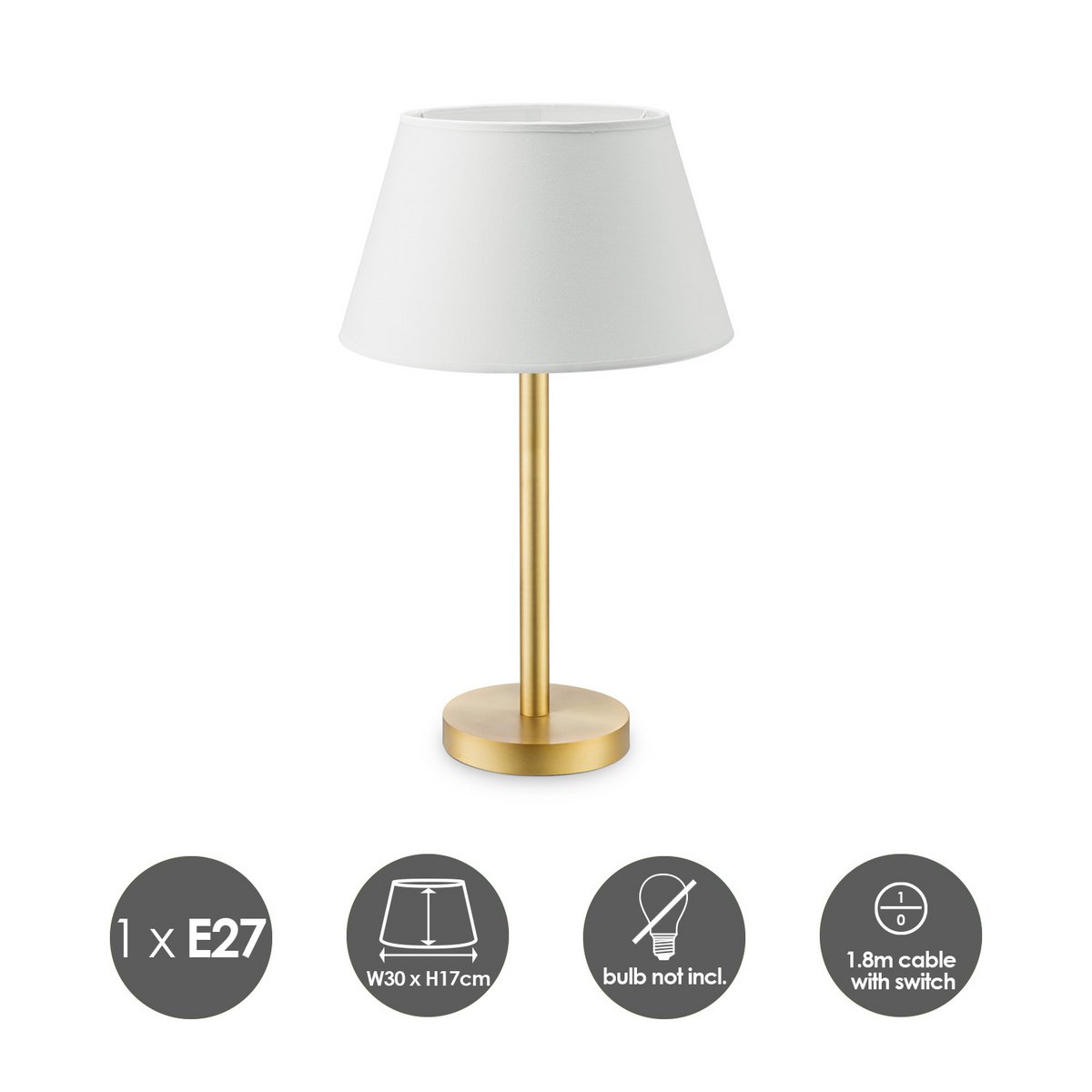 Home Sweet Home Table lamp Largo - E27 Brass White 30cm