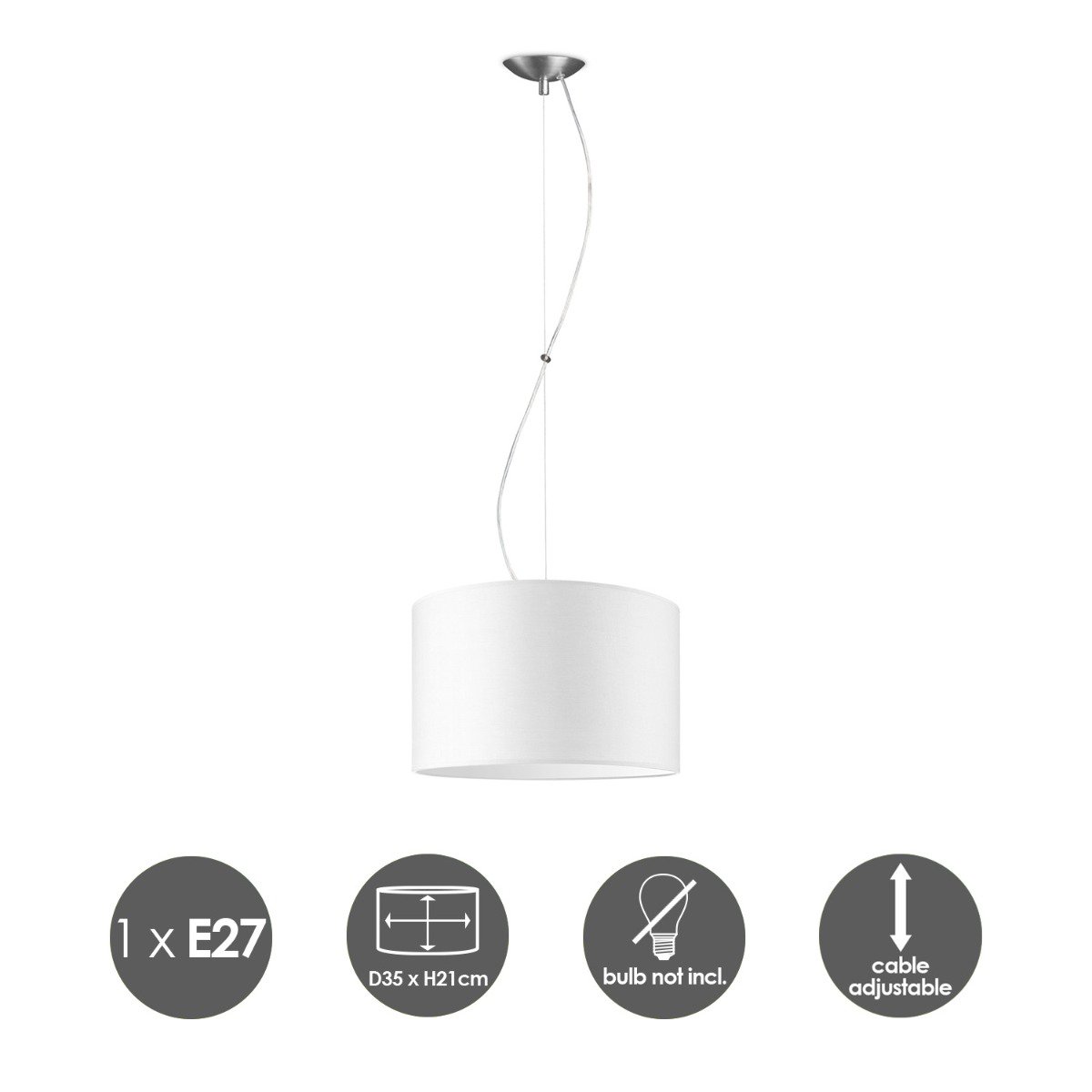 Home Sweet Home hanglamp Deluxe met lampenkap, E27, wit, 35cm