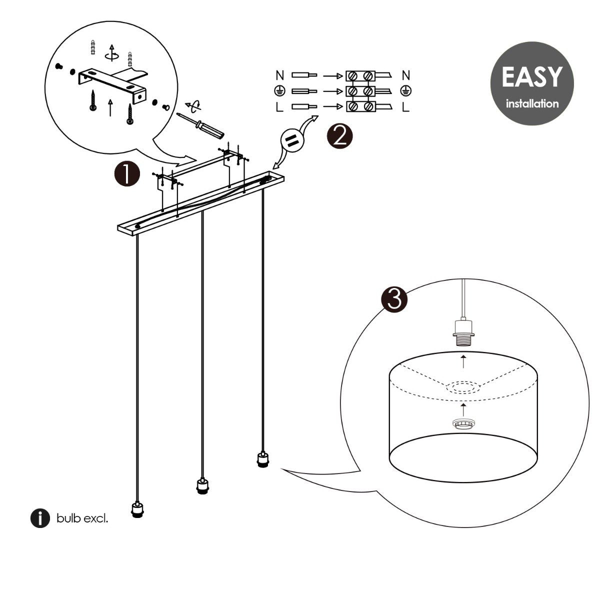 Home Sweet Home hanglamp Beam 3L, antraciet Lampenkap, 25cm