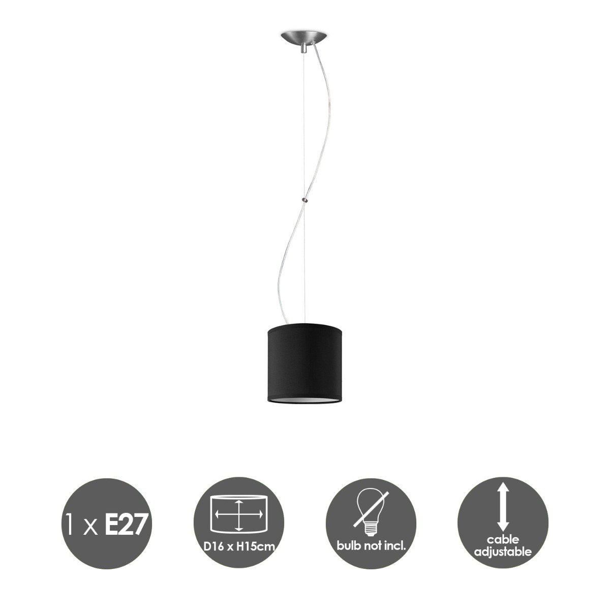 Home Sweet Home hanging lamp Deluxe with lampshade, E27, black, 16cm