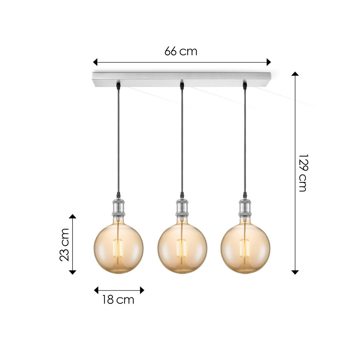 Home Sweet Home hanging lamp chrome vintage Globe 3L G18 - dimmable amber