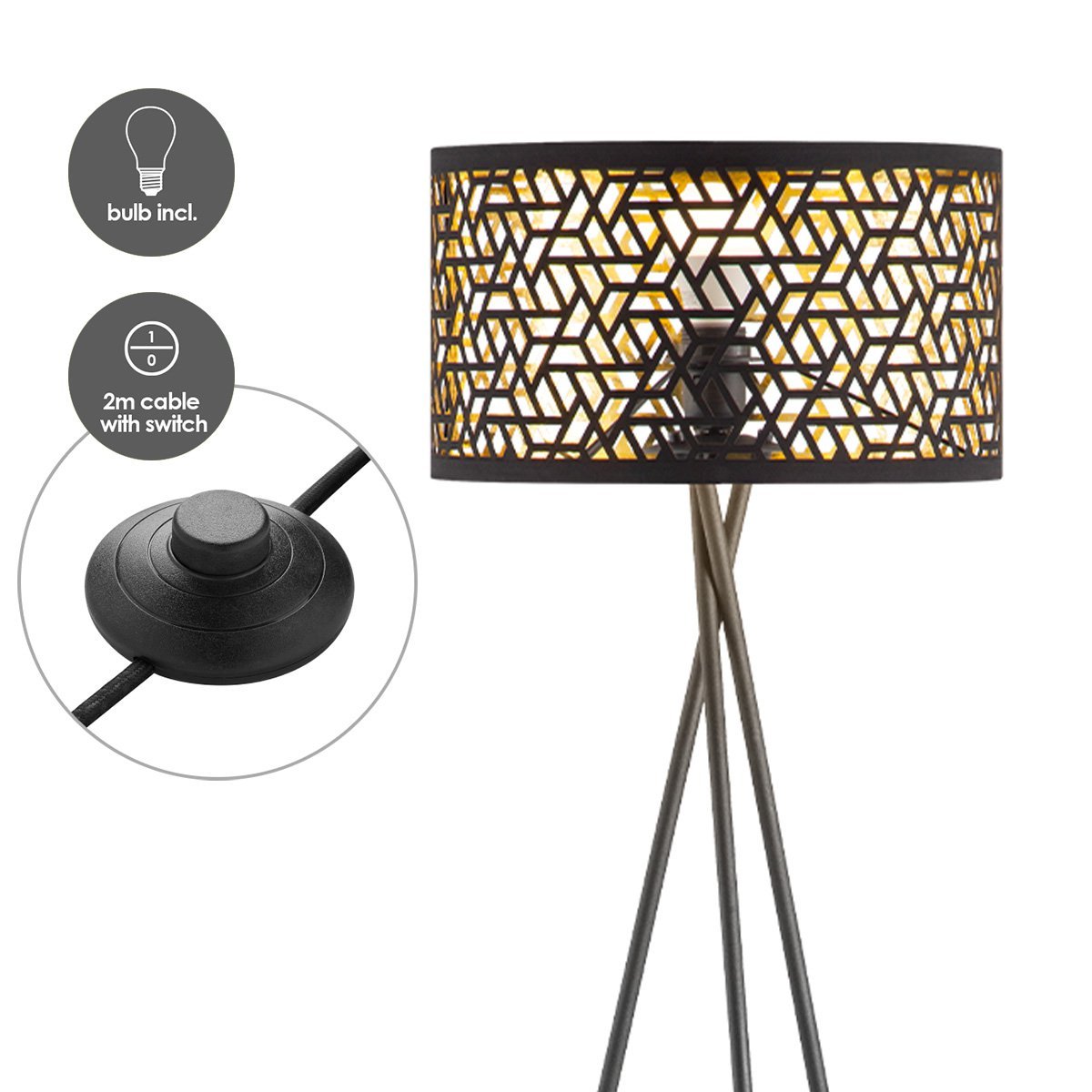 Home Sweet Home Modern Floor Lamp - Lampshade black gold - 53x53x138