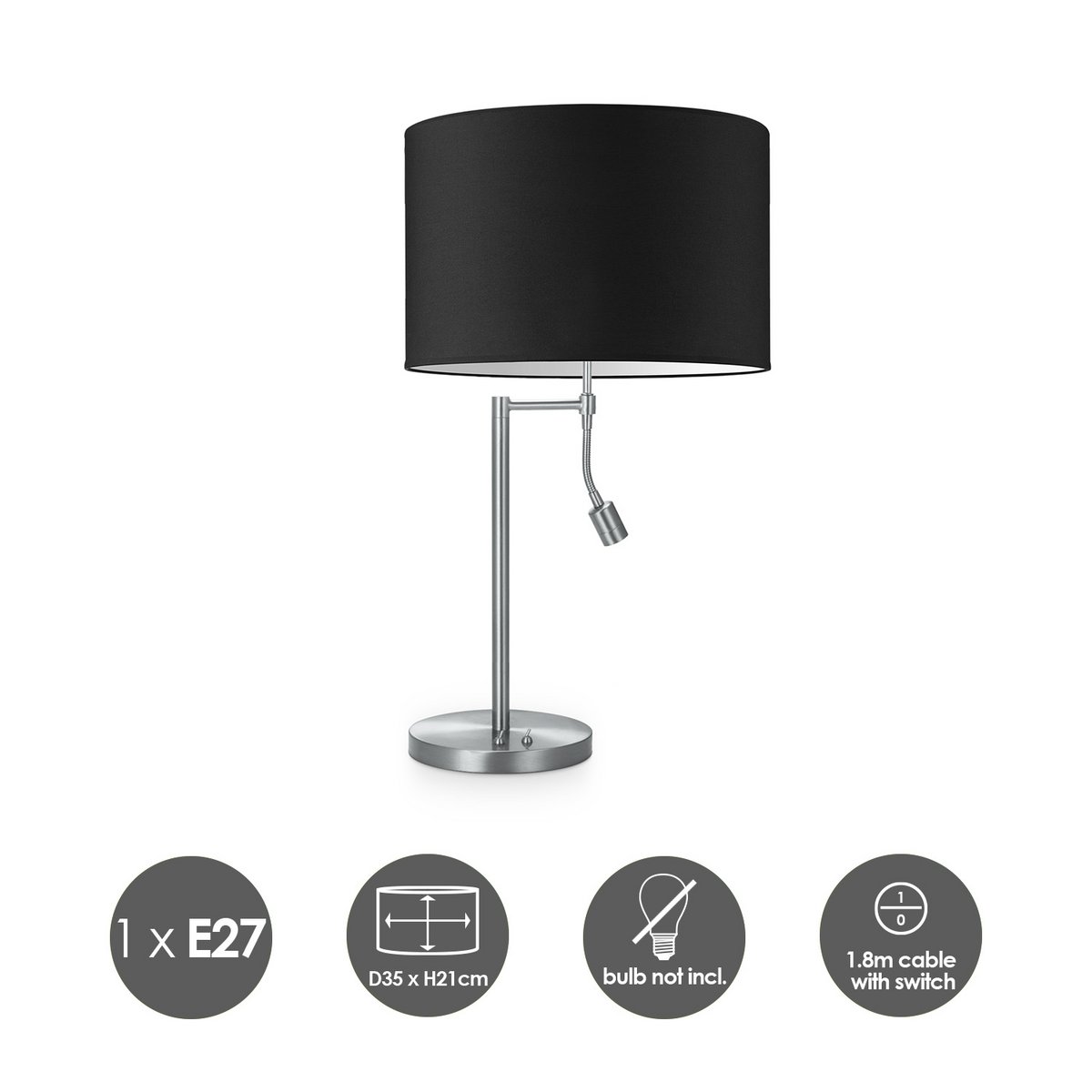 Home Sweet Home Table lamp Read, LED Reading lamp, E27, black 35x35x47cm