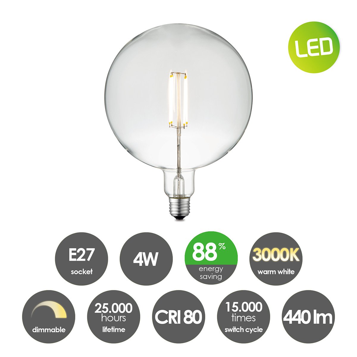 Home Sweet Home dimmable LED Carbon C E27 G180 4W 440Lm 3000K Clear