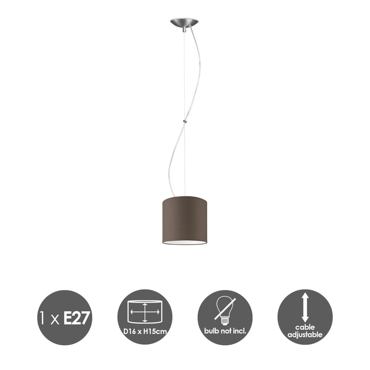 Home Sweet Home hanging lamp Deluxe with lampshade, E27, taupe, 16cm