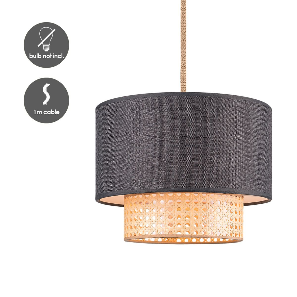 Home Sweet Home Hanging lamp Cane Weave - Black - 30x30x129cm