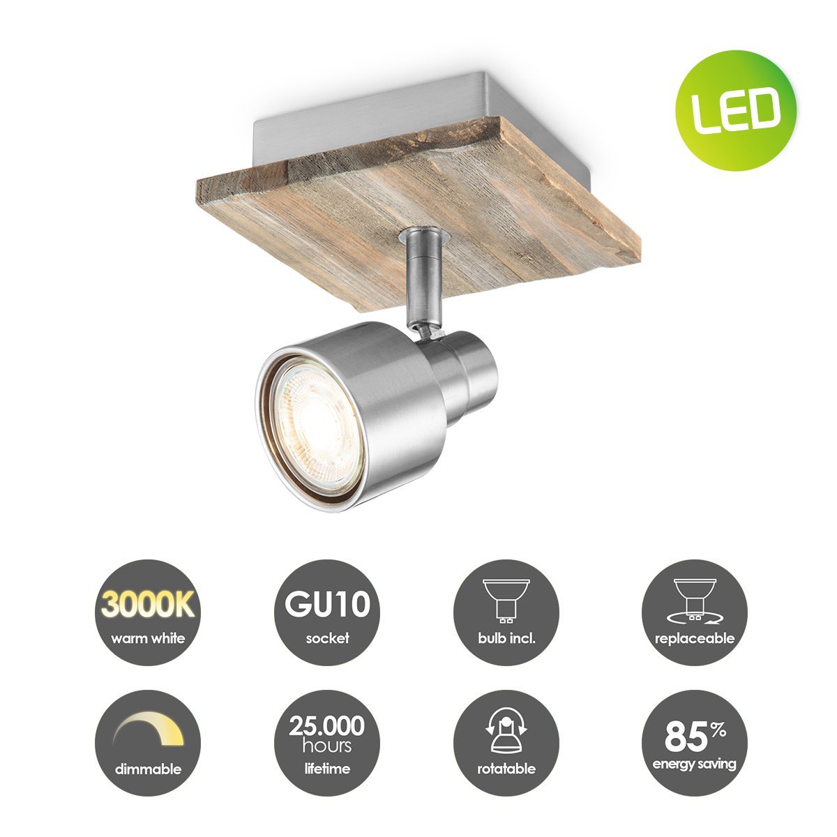 Home Sweet Home LED Wall Spot Drift - incl. dimmable LED lamp - wood