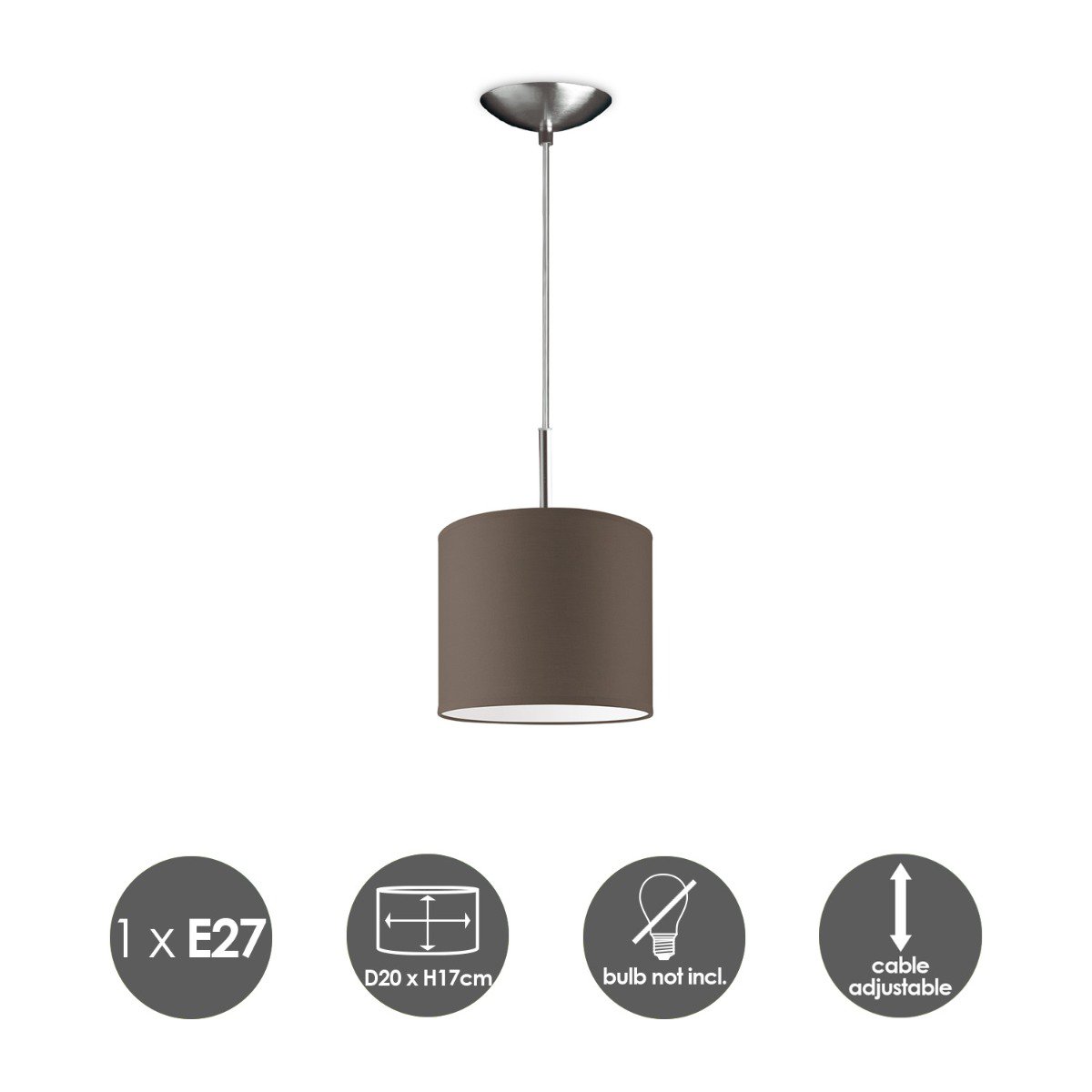 Home Sweet Home hanging lamp Tube Deluxe, E27, taupe, 20cm