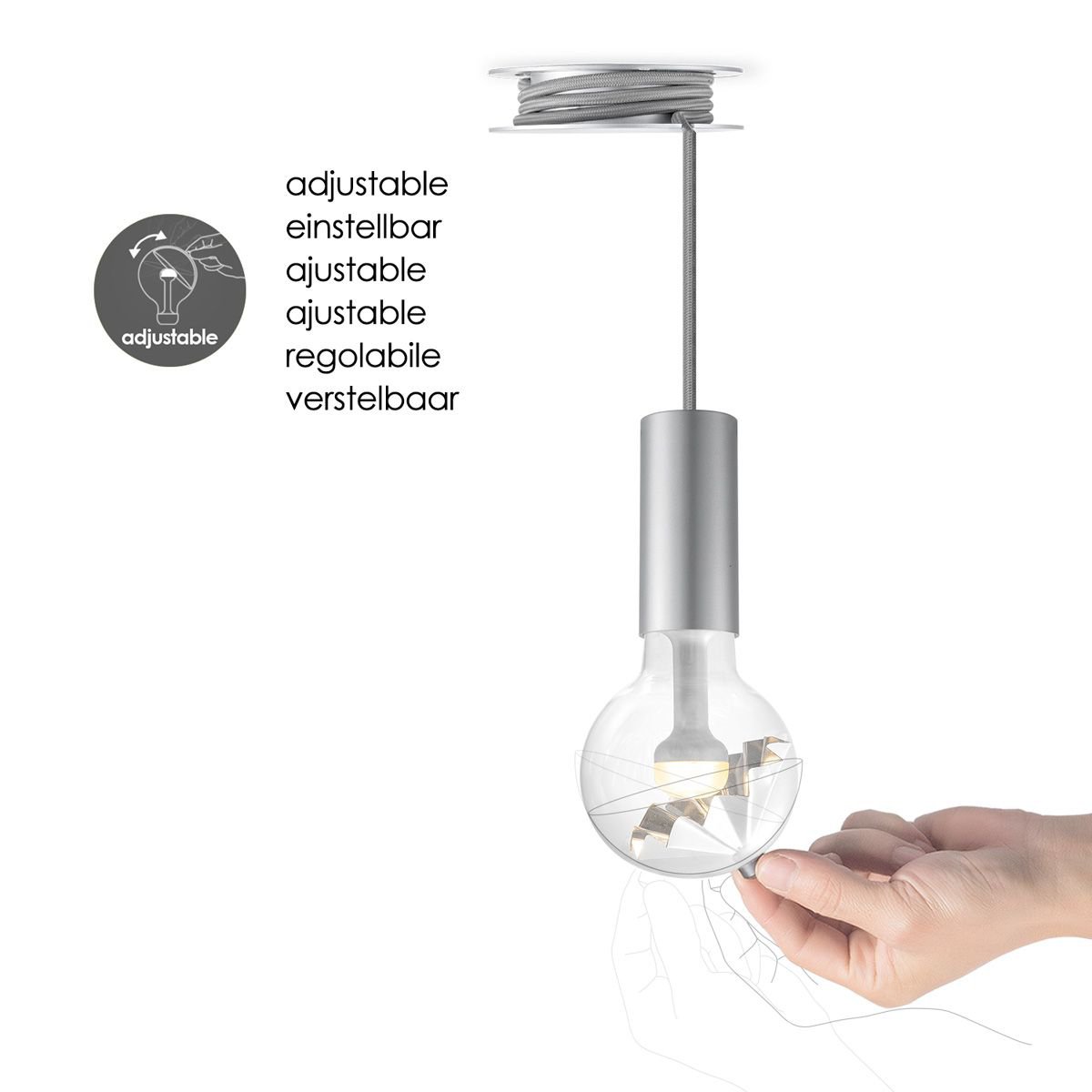 Home Sweet Home Hanglamp Move Me - Pulley Cone 5.5W 2700K grijs-zilver