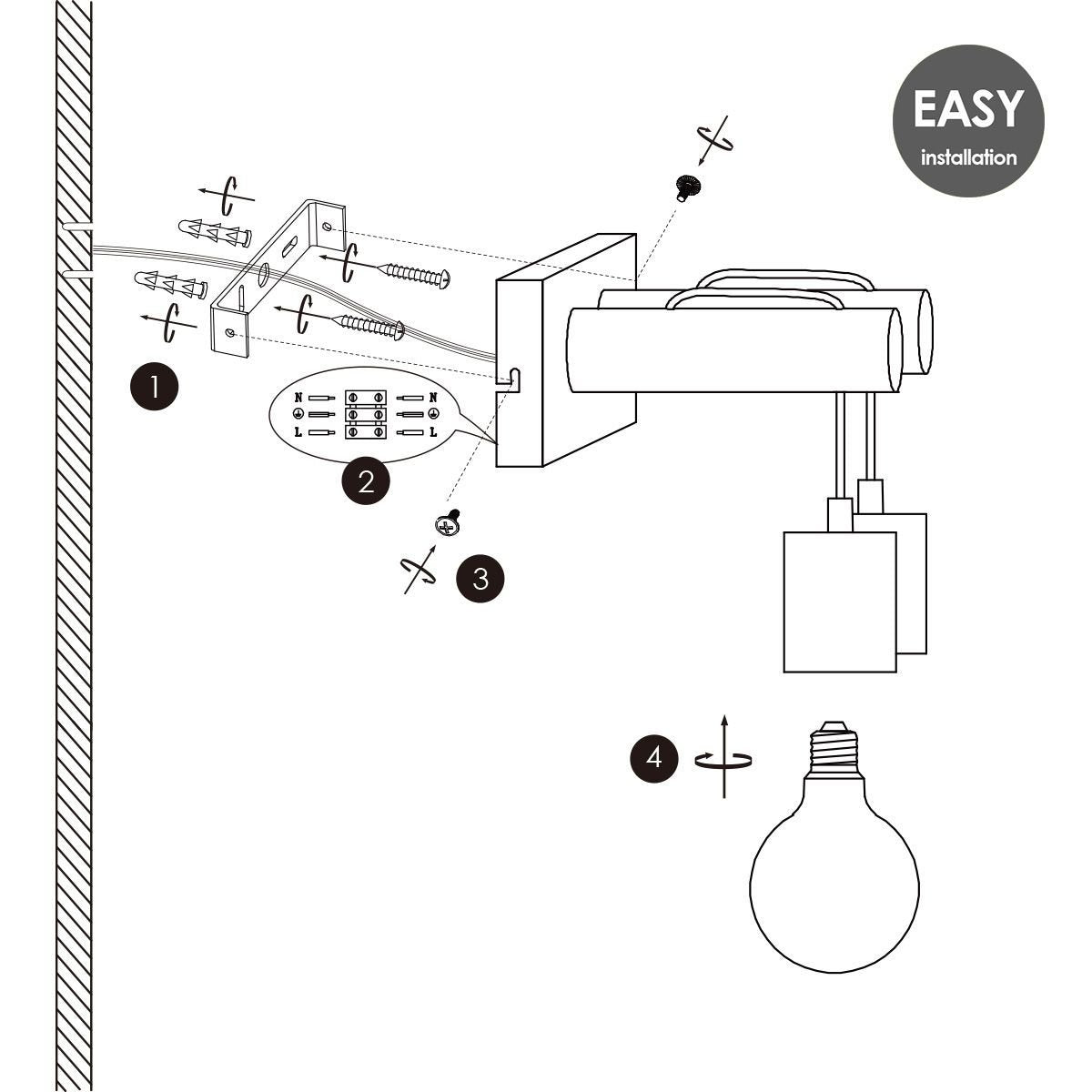 Home Sweet Home Rural Wall Lamp Billy | 29/20/22cm | Black | E27