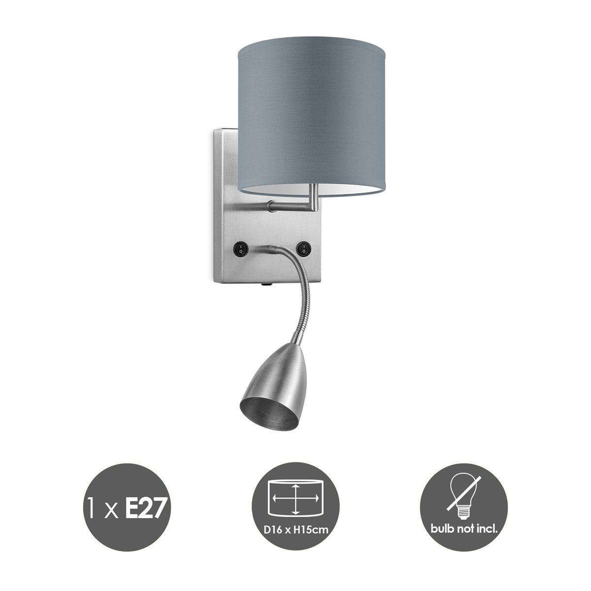 Home Sweet Home Wall Lamp - Read, LED Reading Lamp, E27, gray 16cm