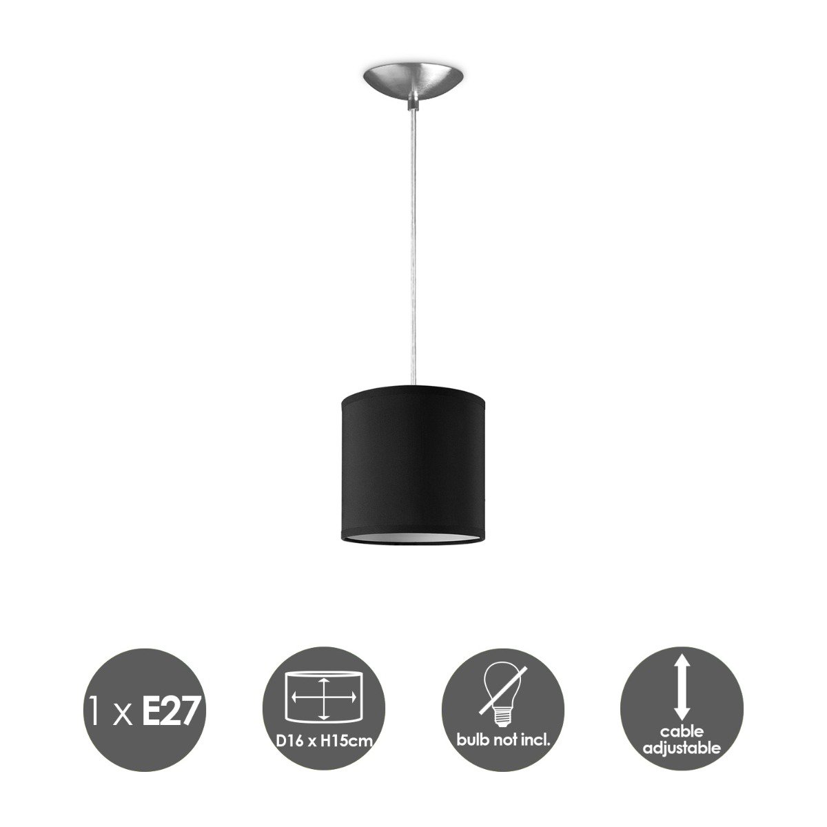 Home Sweet Home hanging lamp Bling with lampshade, E27, black, 16cm