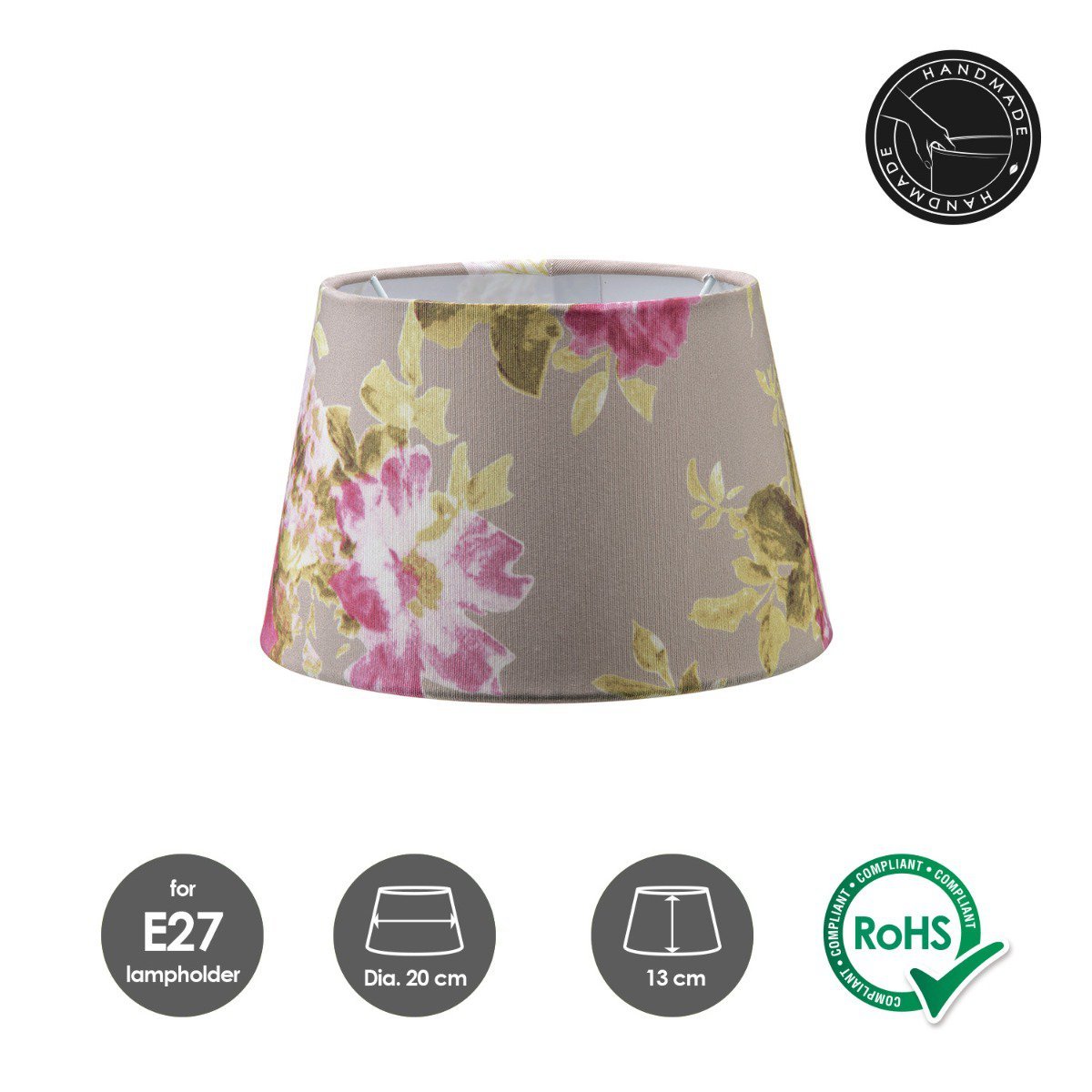 Home Sweet Home Flower Fabric Lampshade Gray - 20 x 15 x 13 cm