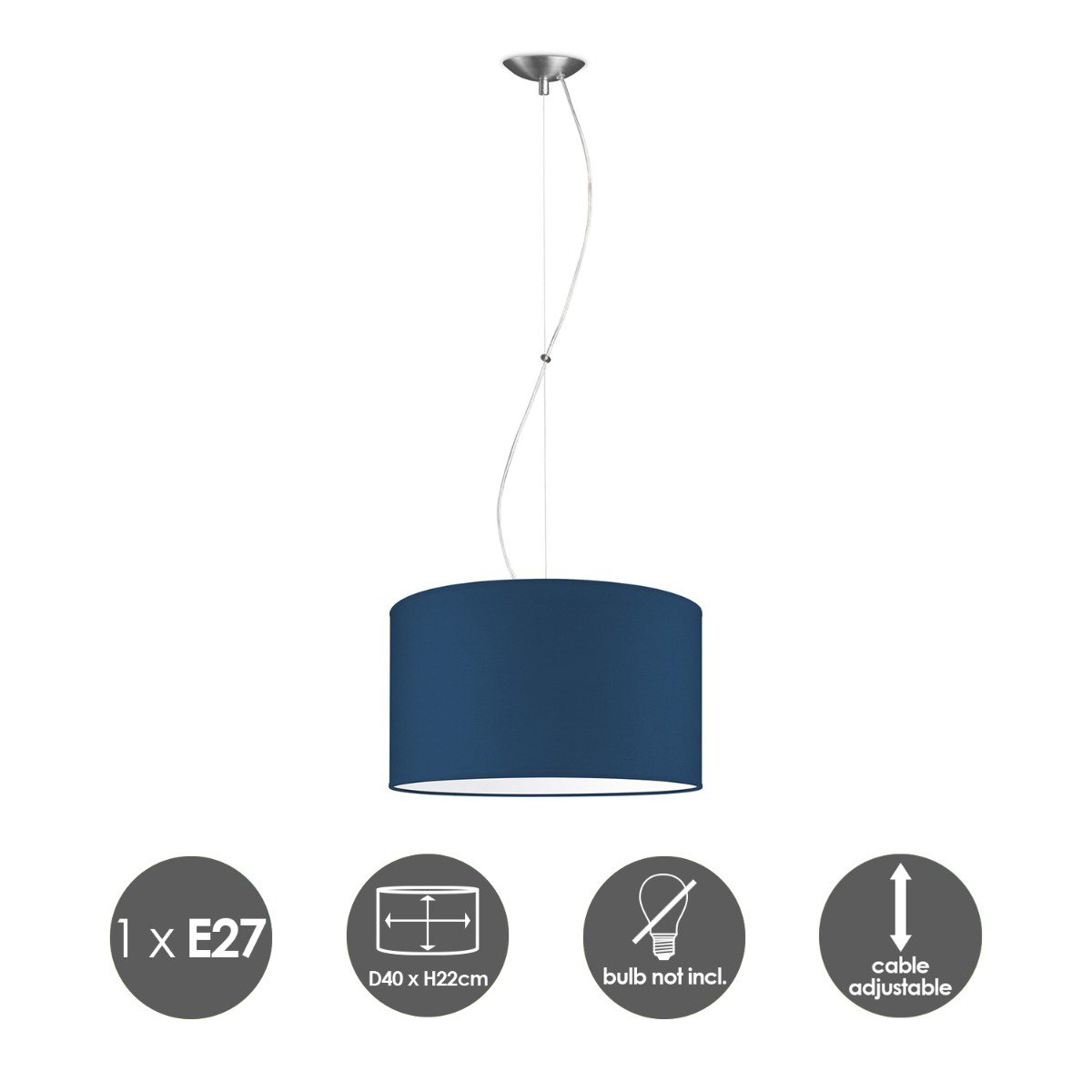 Home Sweet Home hanging lamp Deluxe with lampshade, E27, dark blue, 40cm