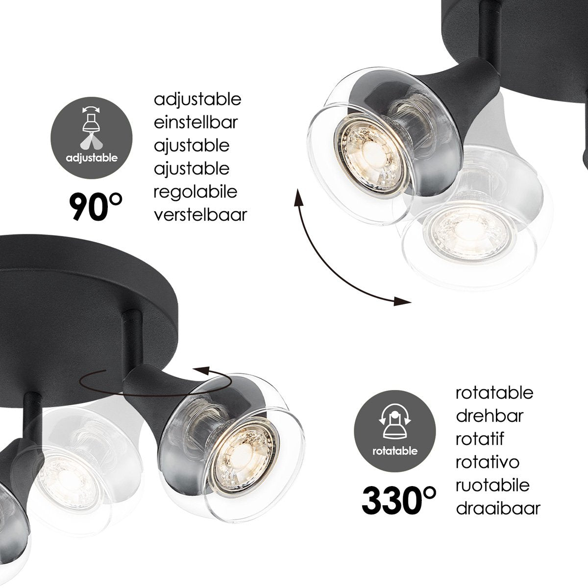 Home Sweet Home LED Surface-mounted spotlight Vaya 3 - incl. dimmable LED lamp - Black