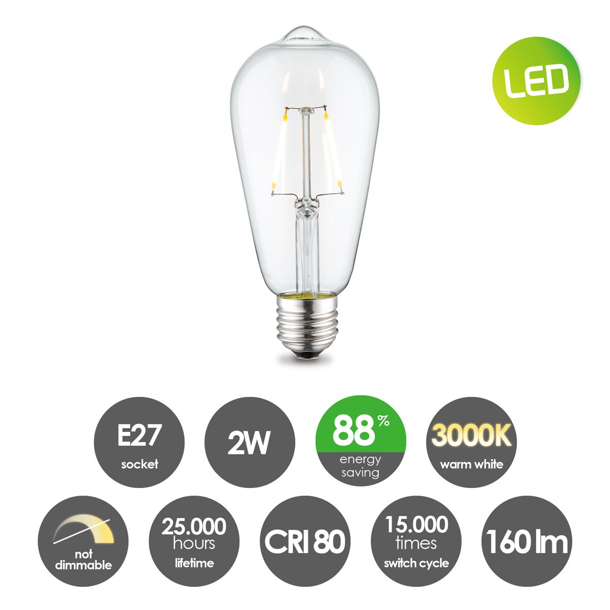 Home Sweet Home LED Drop Deco E27 ST64 2W 160Lm 3000K Clear