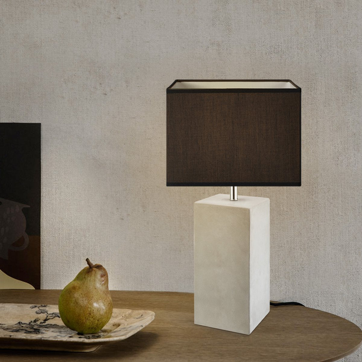 Home Sweet Home Table Lamp Block - Pillar Concrete Base Lampshade black