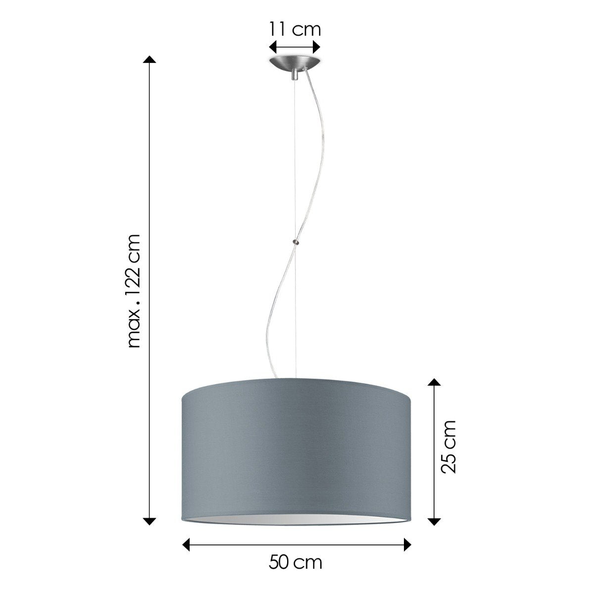 Home Sweet Home hanging lamp Deluxe with lampshade, E27, gray, 50cm