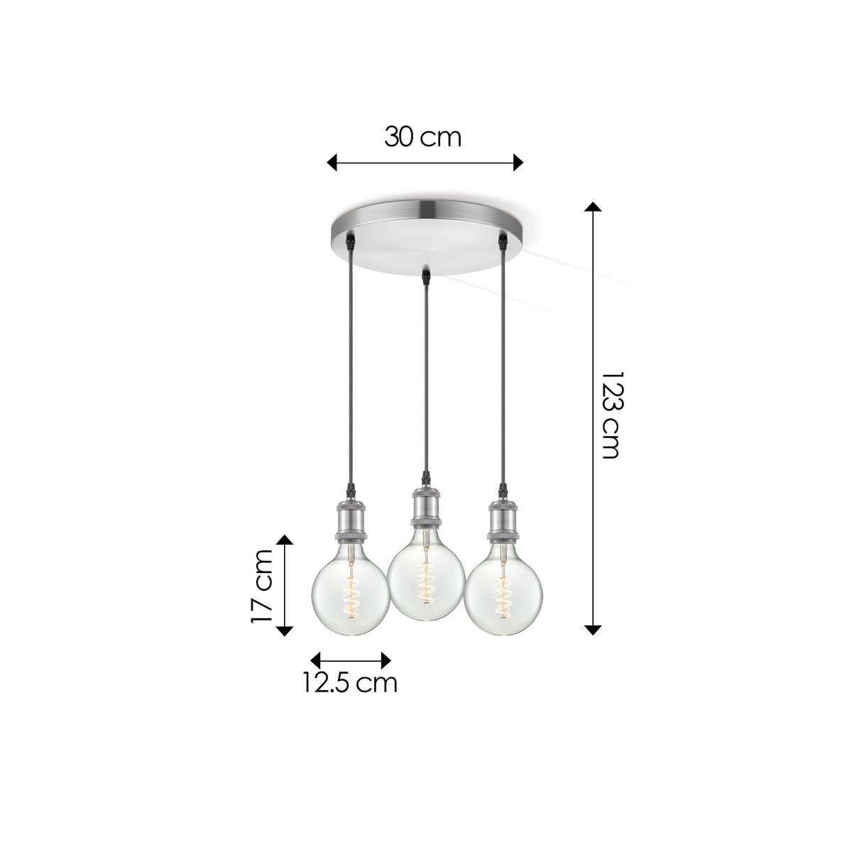 Home Sweet Home hanging lamp chrome round 3L G125 dimmable E27 clear