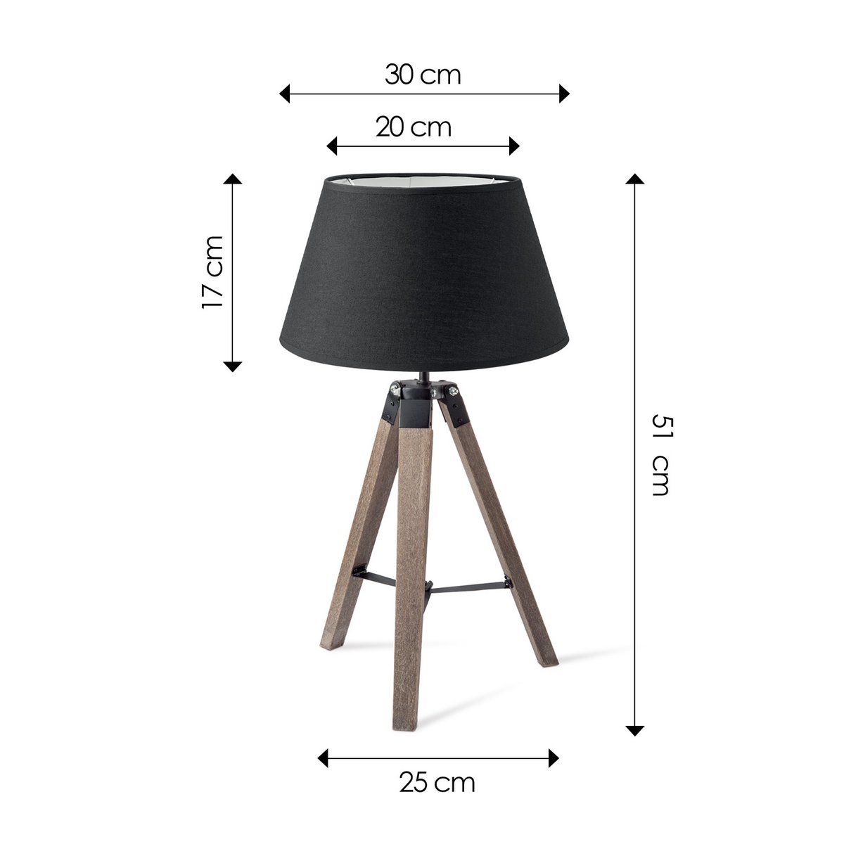 Home Sweet Home Table Lamp Largo - Natural Lamp Base - Black Lampshade