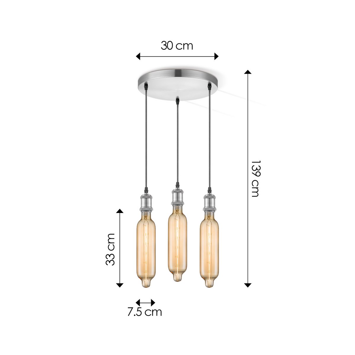 Home Sweet Home hanging lamp chrome round Tube 3L G125 dimmable E27 amber