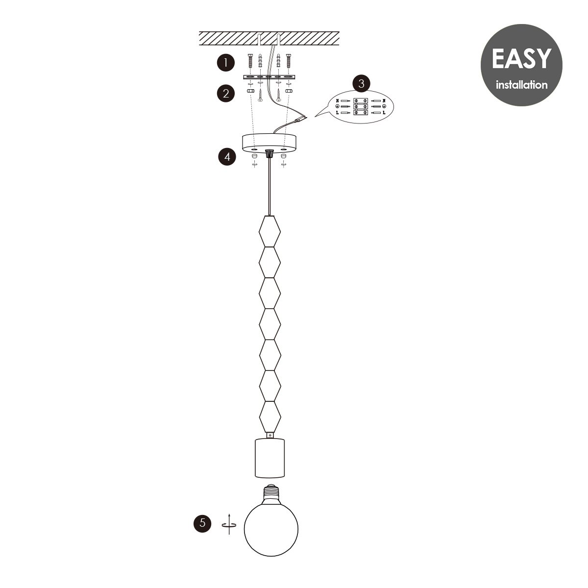 Home Sweet Home hanging lamp Dana Tube - LED G125 lamp - dimmable E27 amber