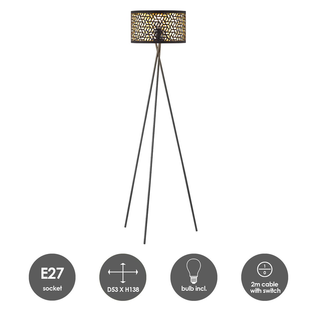 Home Sweet Home Modern Floor Lamp - Lampshade black gold - 53x53x138