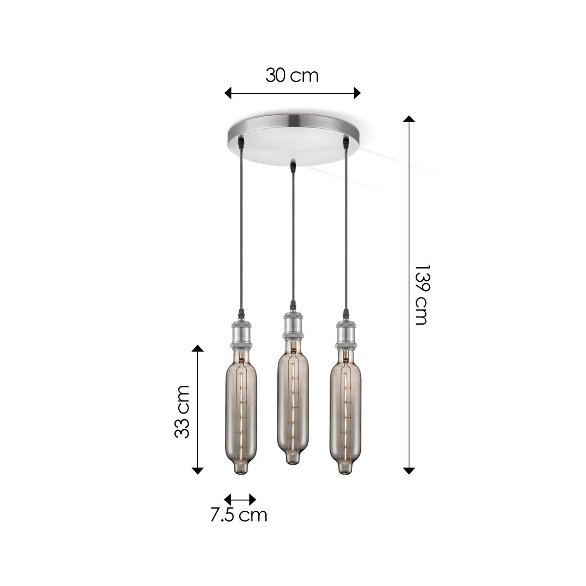 Home Sweet Home hanging lamp chrome round Tube 3L G78 dimmable E27 smoke