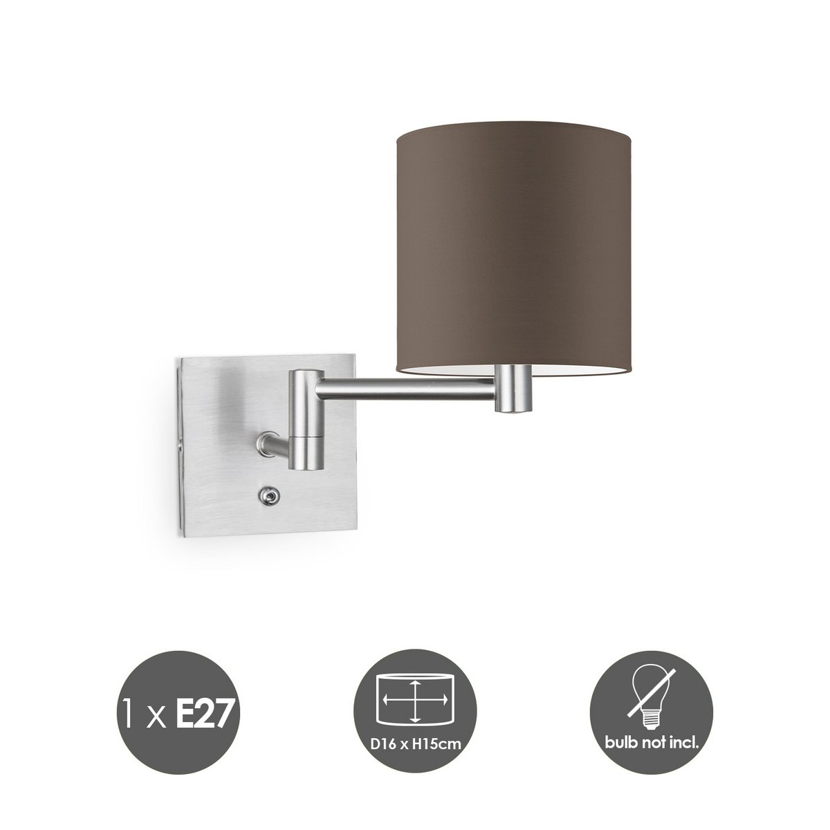 Home Sweet Home Wall Lamp - Swing, E27, taupe Lampshade 16x15cm