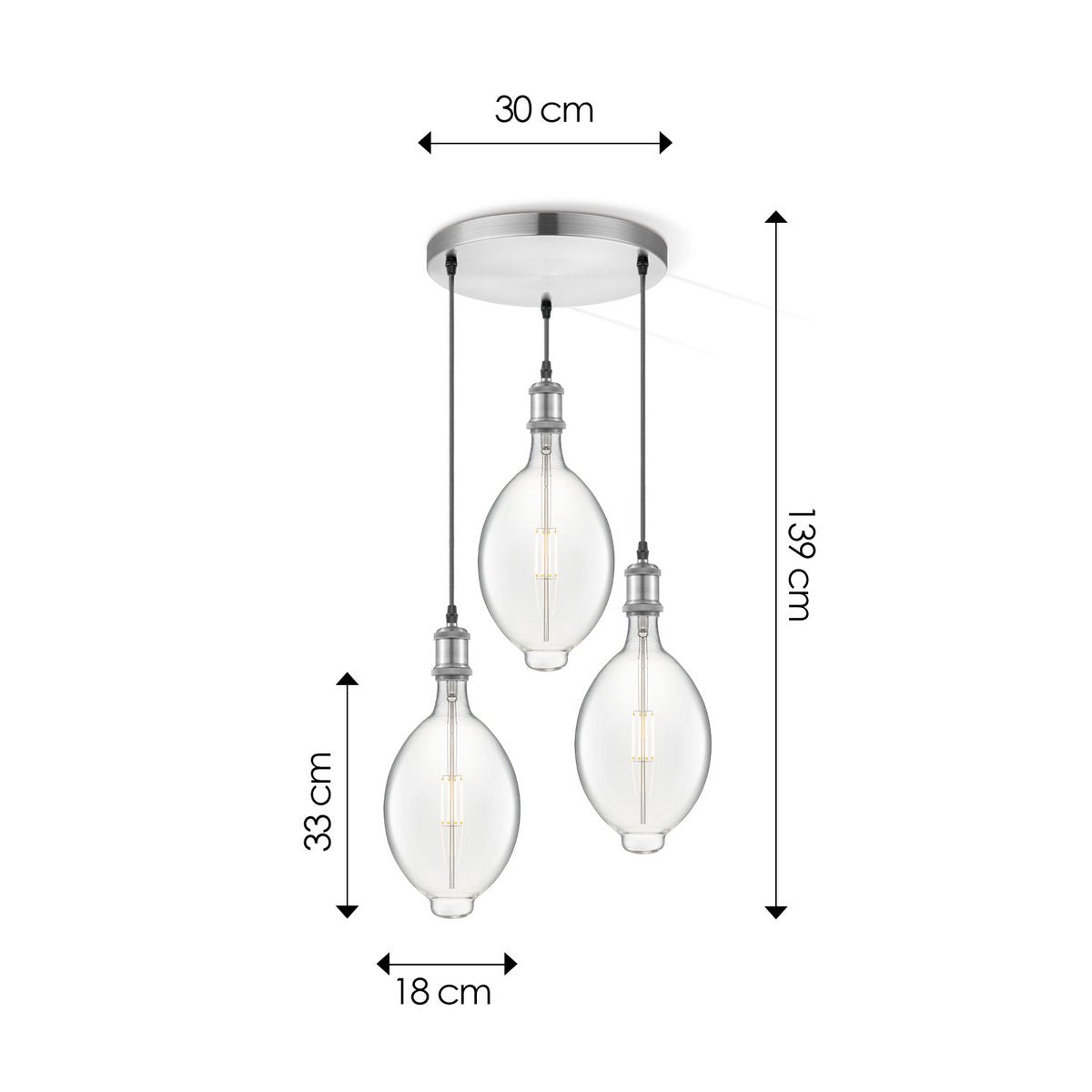 Home Sweet Home hanging lamp chrome round Oval 3L G180 dimmable E27 clear