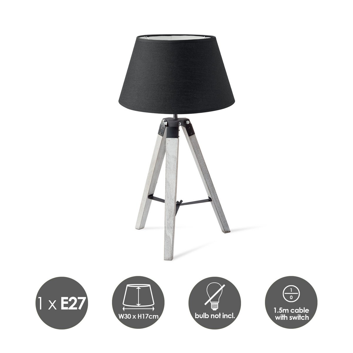 Home Sweet Home Table Lamp Largo - White Lamp Base and Black Lampshade