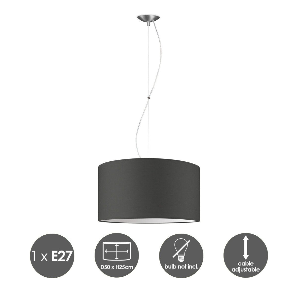 Home Sweet Home hanging lamp Deluxe with lampshade, E27, anthracite, 50cm