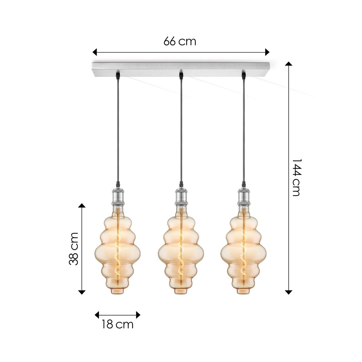 Home Sweet Home hanglamp chroom vintage Cloud 3L G160 dimbaar amber