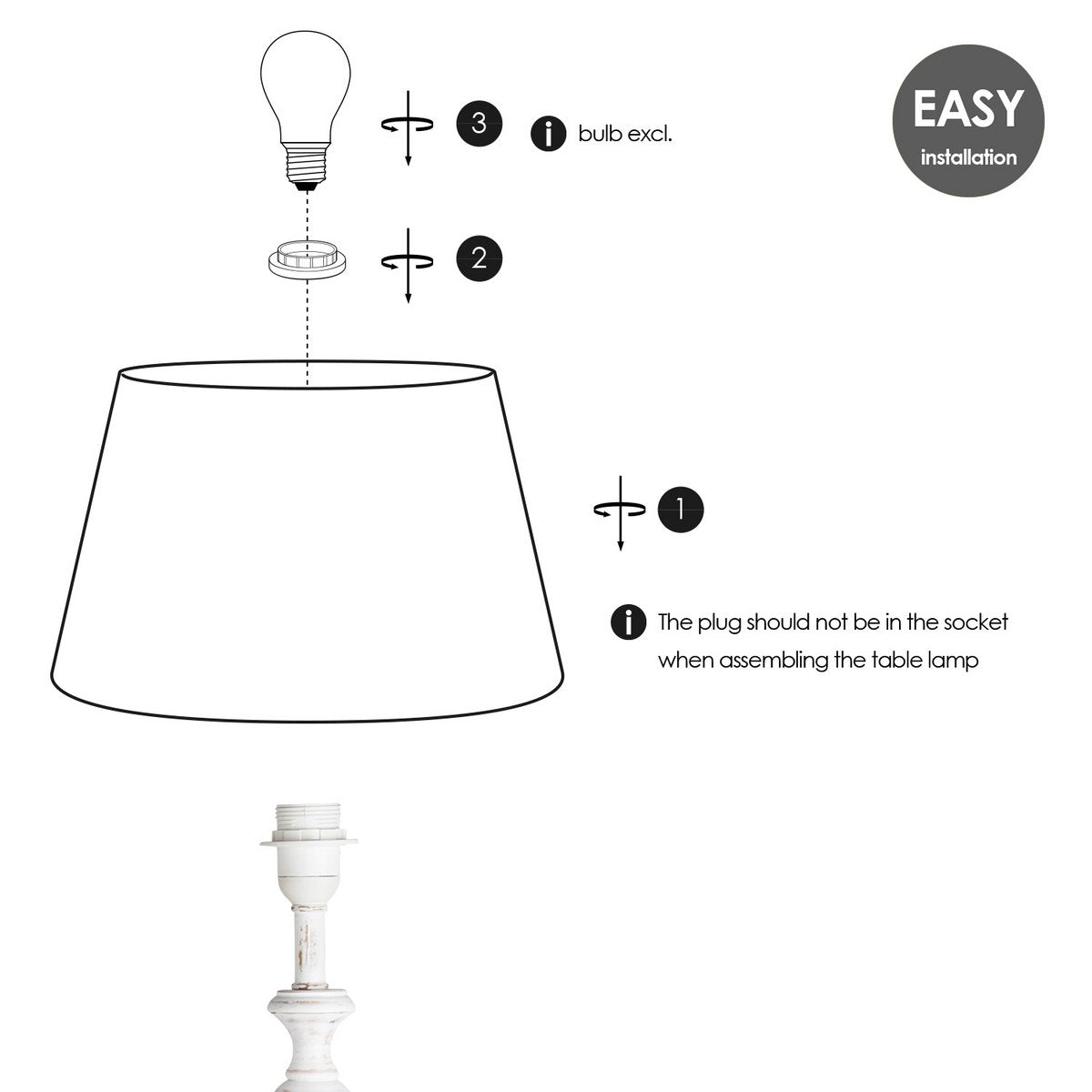 Home Sweet Home White Table Lamp Largo with Black Lampshade