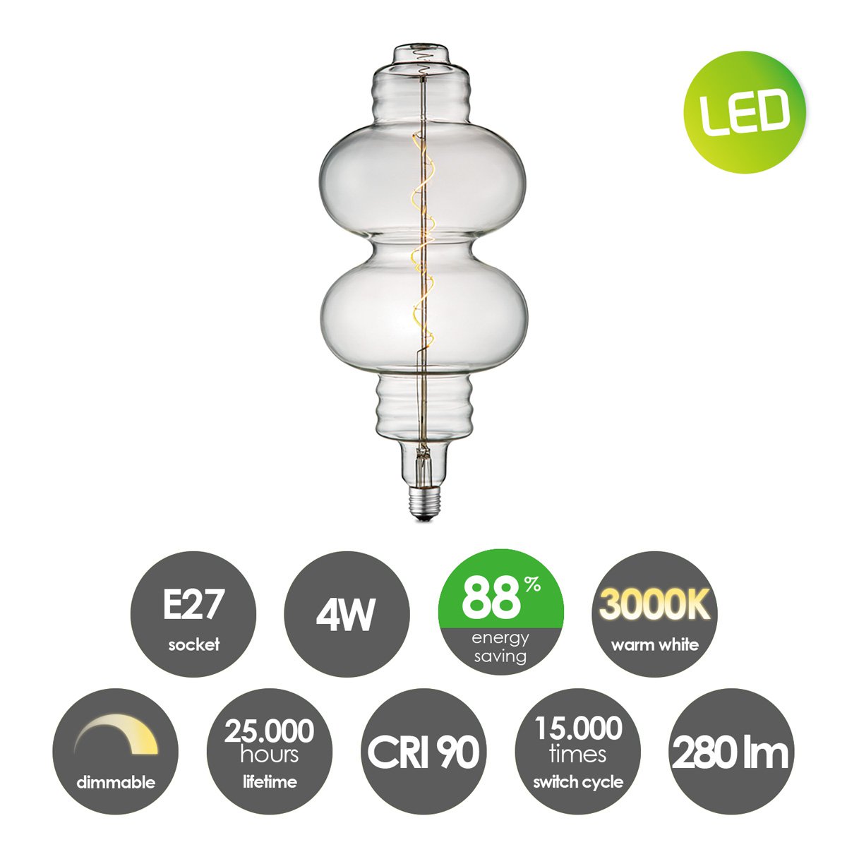 Home Sweet Home dimmable Spiral E27 4W 280lm 3000k Clear