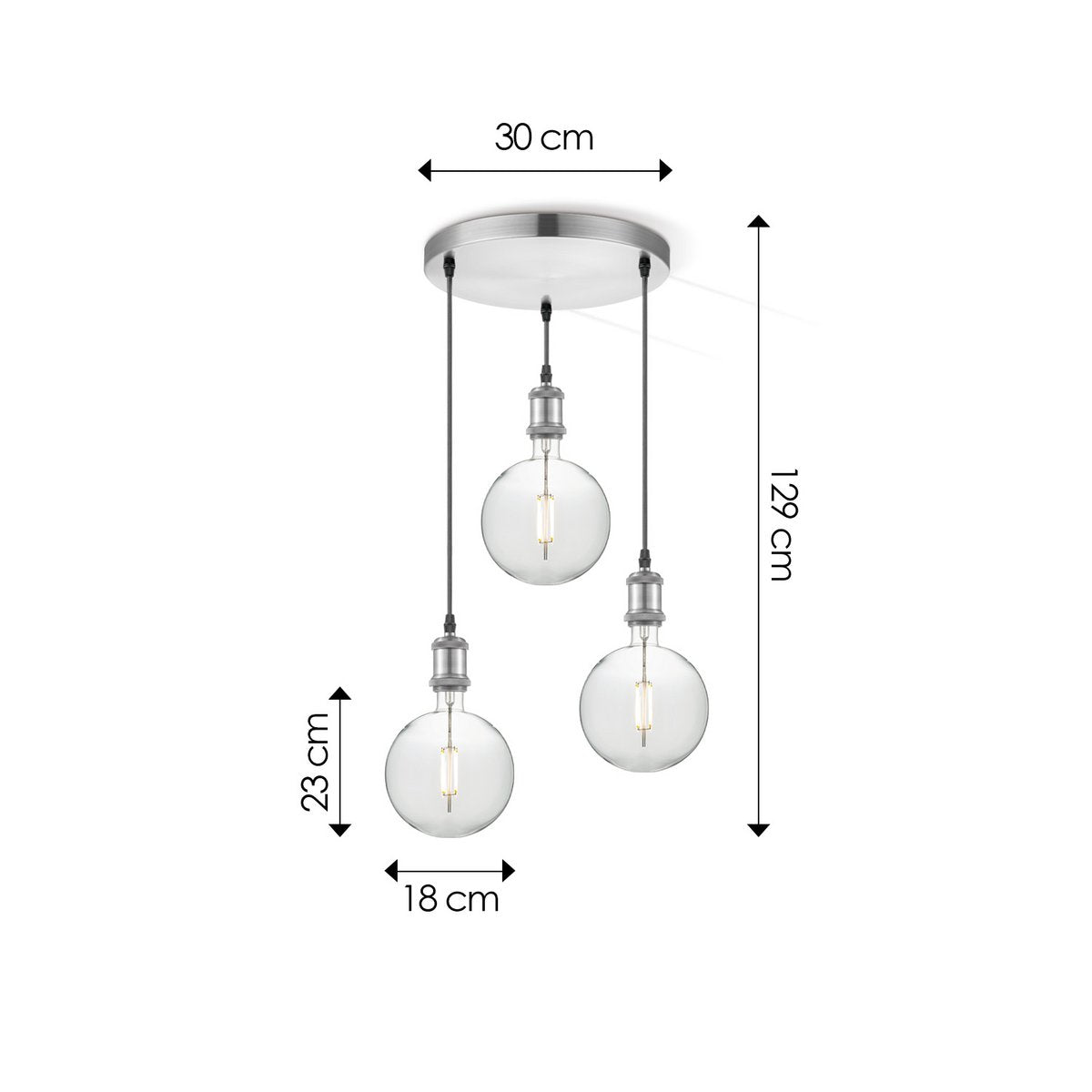 Home Sweet Home hanging lamp chrome round Globe 3L G125 dimmable E27 clear