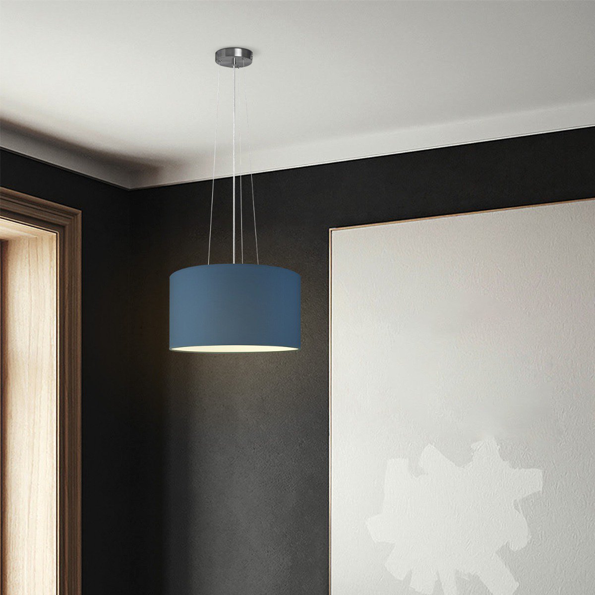 Home Sweet Home hanging lamp Hover with lampshade, E27, dark blue, 40cm