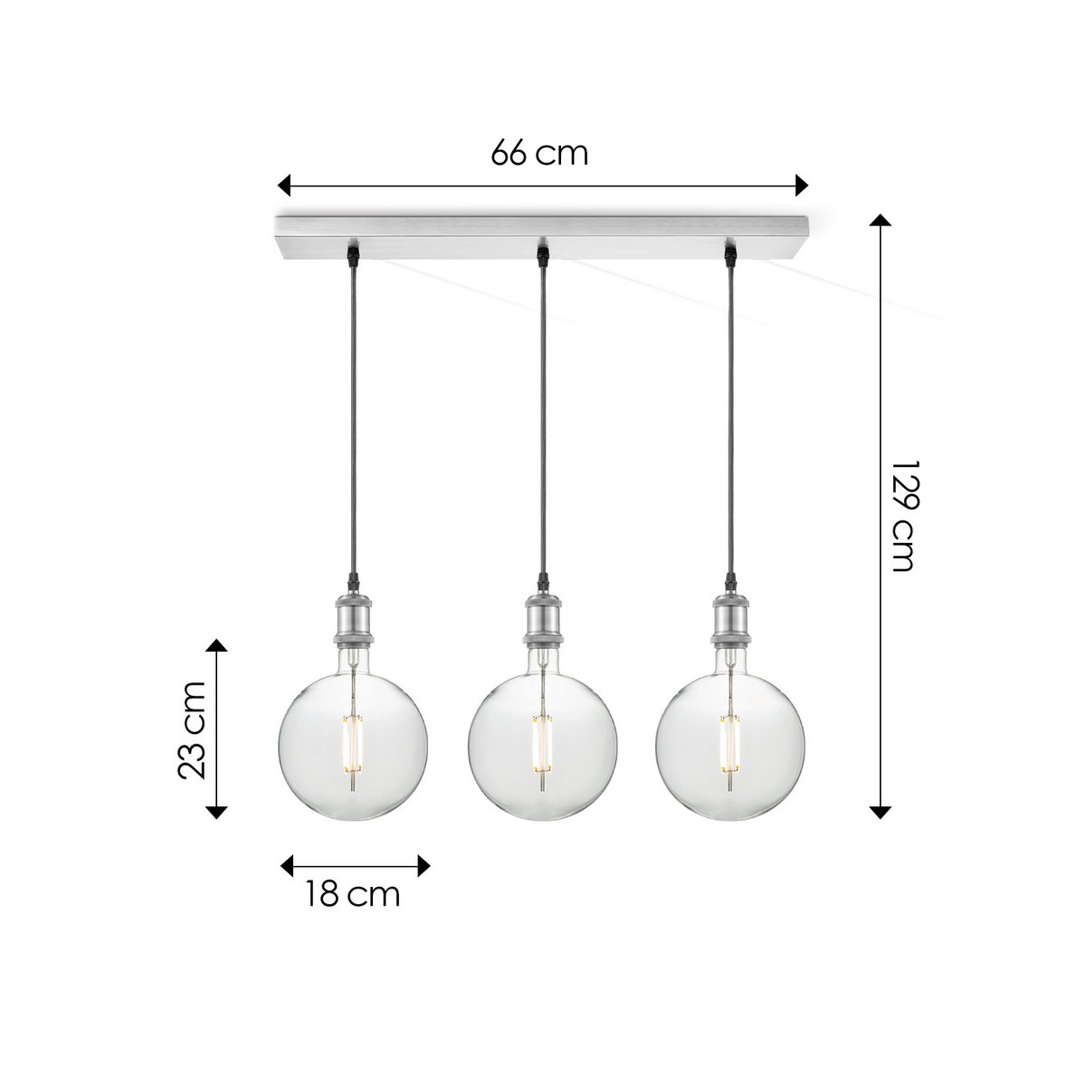 Home Sweet Home hanging lamp chrome vintage Globe 3L G125 dimmable clear