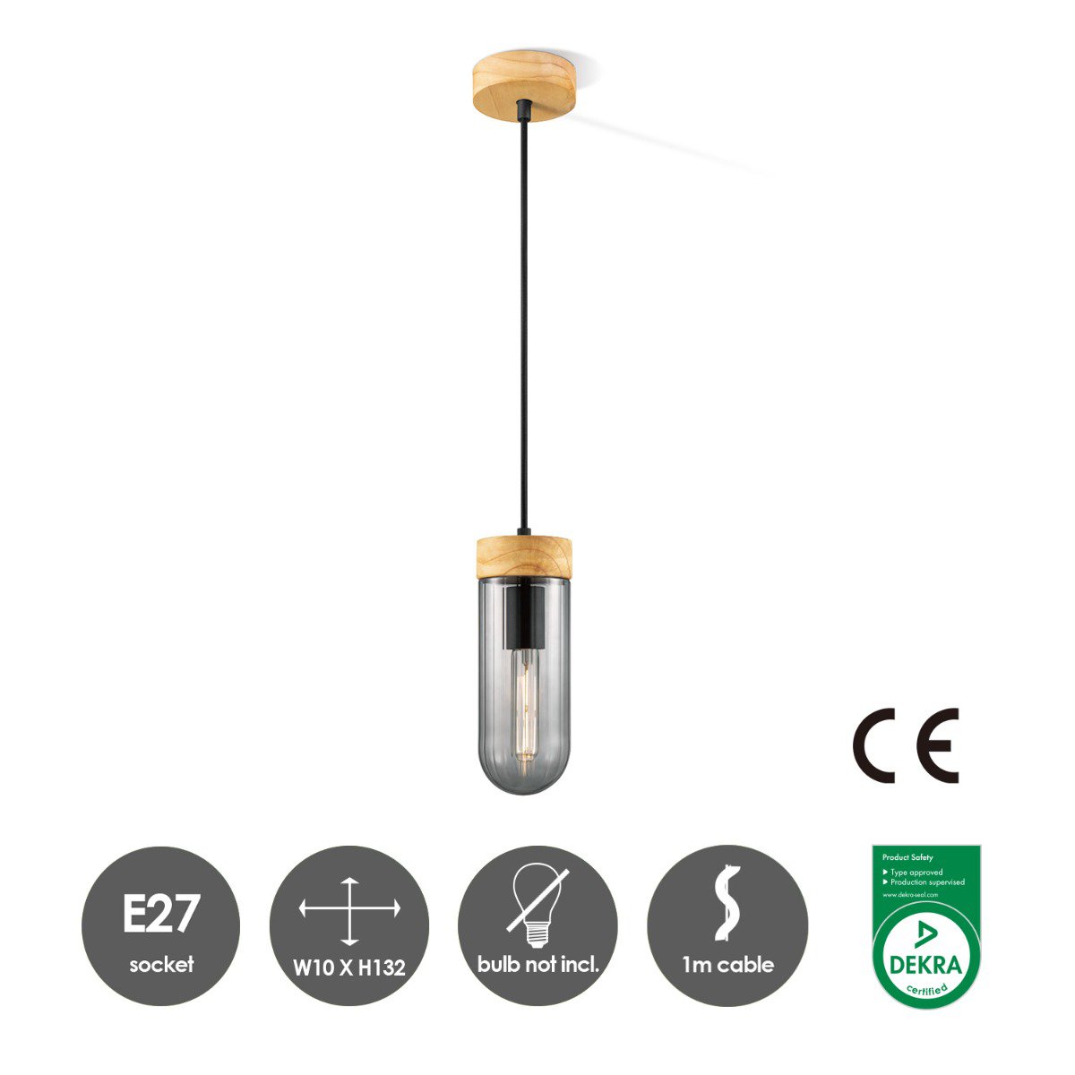 Home Sweet Home Hanging lamp Capri - smoked glass - 10x10x132cm